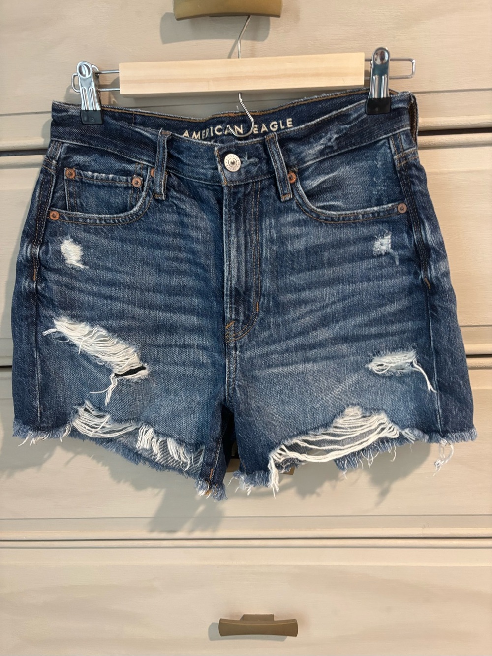 American Eagle Outfitters 90’s Boyfriend Dark Blue Distressed Jean Shorts